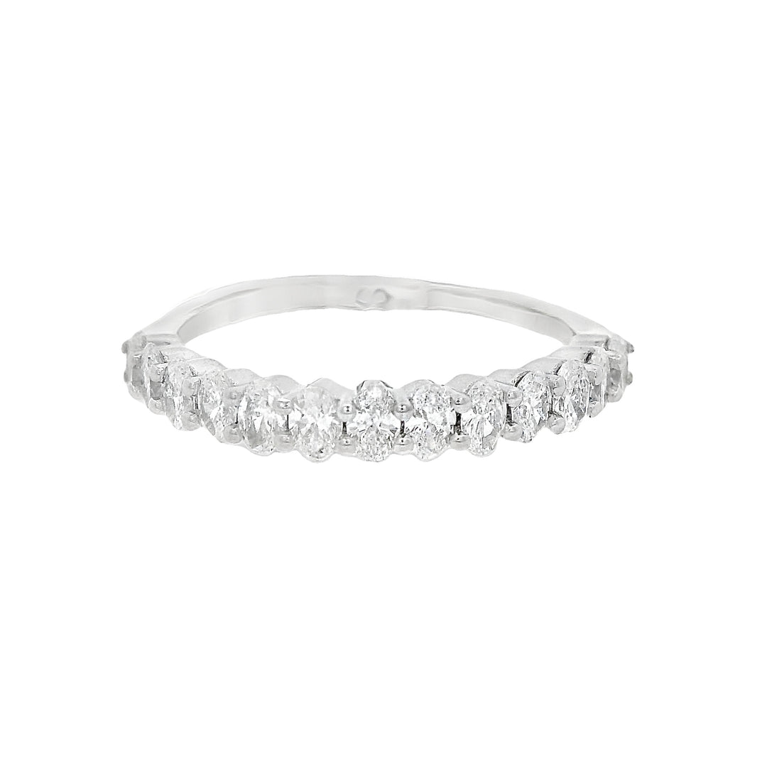 14K White Gold Oval Diamond Wedding Band, Size 6.5
