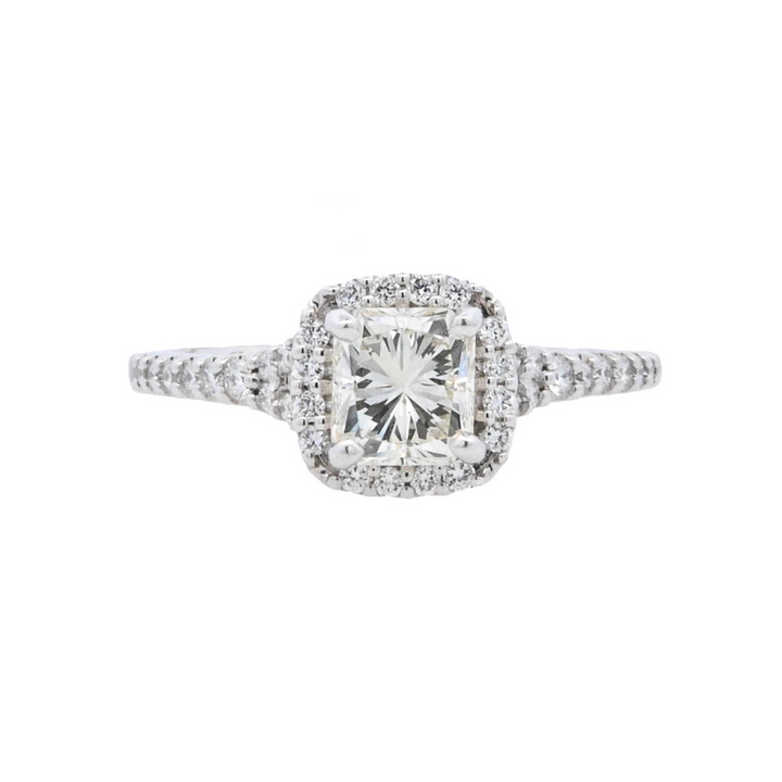 18K White Gold 1.01Ct Princess Diamond Halo Engagement Ring