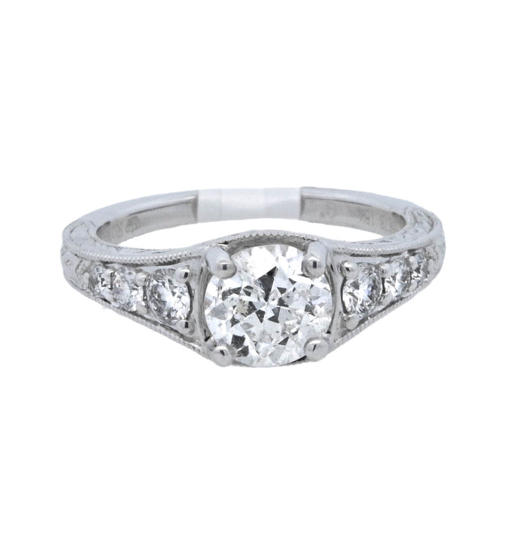 18K White Round Diamond 1.04Ct Vintage Engagement Ring