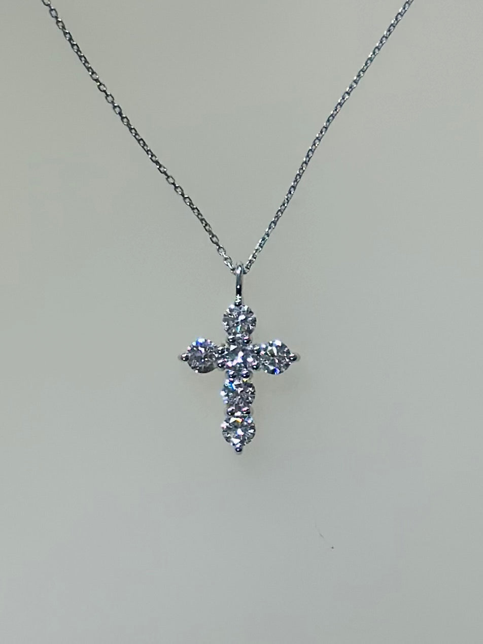 14K White Gold Lab Diamond Cross Pendant