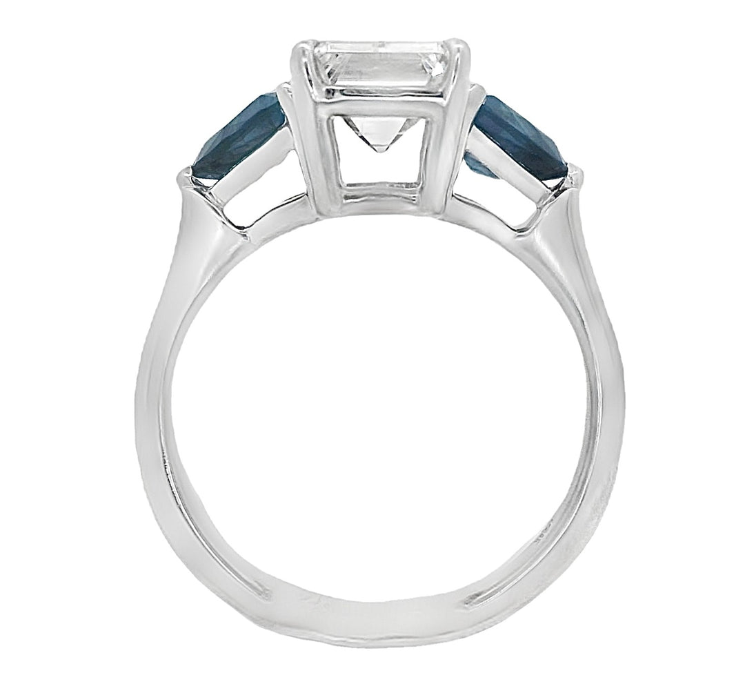 14K White Emerald- Cut Diamond 3.00Ct 3 Stone Engagement Ring