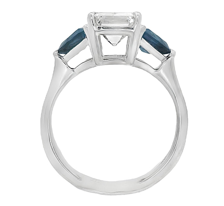 14K White Emerald- Cut Diamond 3.00Ct 3 Stone Engagement Ring