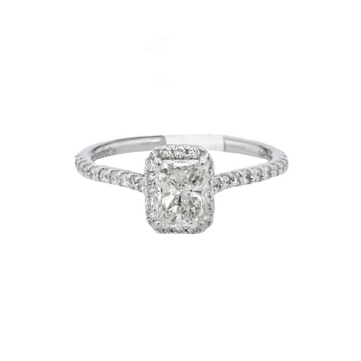 14K White Radiant Diamond 1.01Ct Halo Engagement Ring