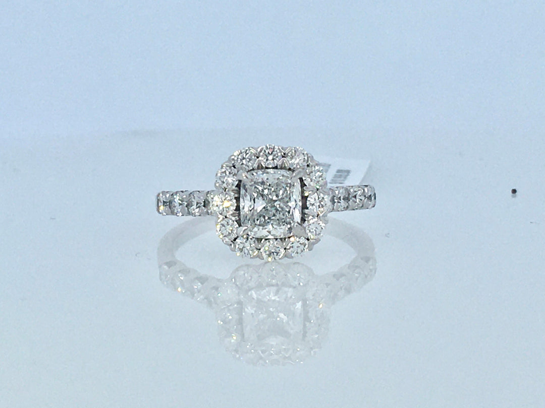 14K White Cushion Diamond 1.01Ct Halo Engagement Ring