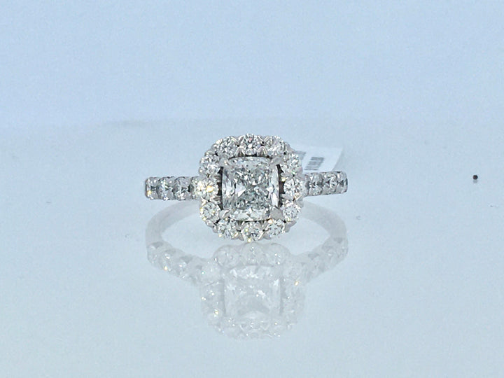 14K White Cushion Diamond 1.01Ct Halo Engagement Ring