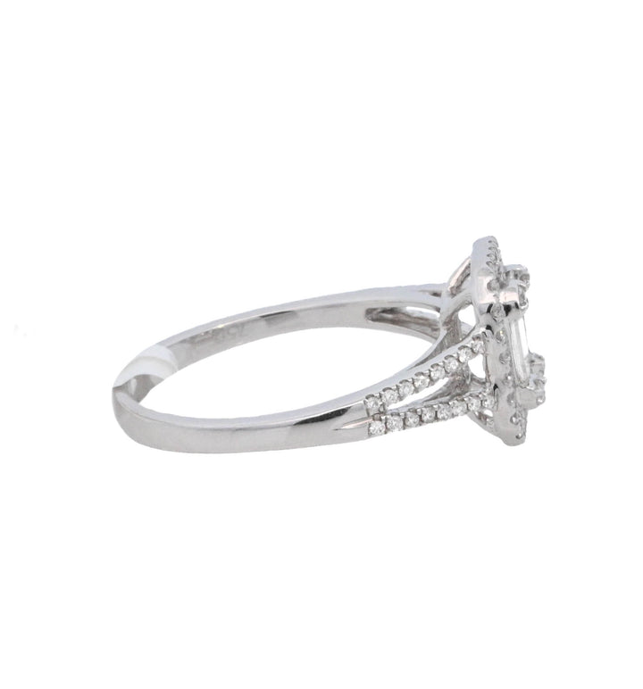18K White Gold 0.70Ct Emerald Cut Diamond Halo Ring