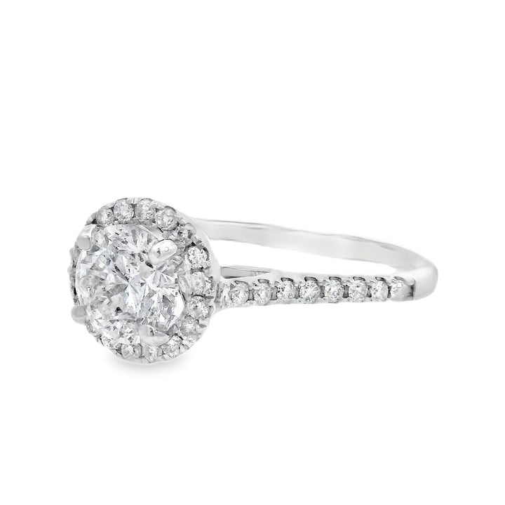 14K White Round Diamond 1.00Ct Halo Engagement Ring