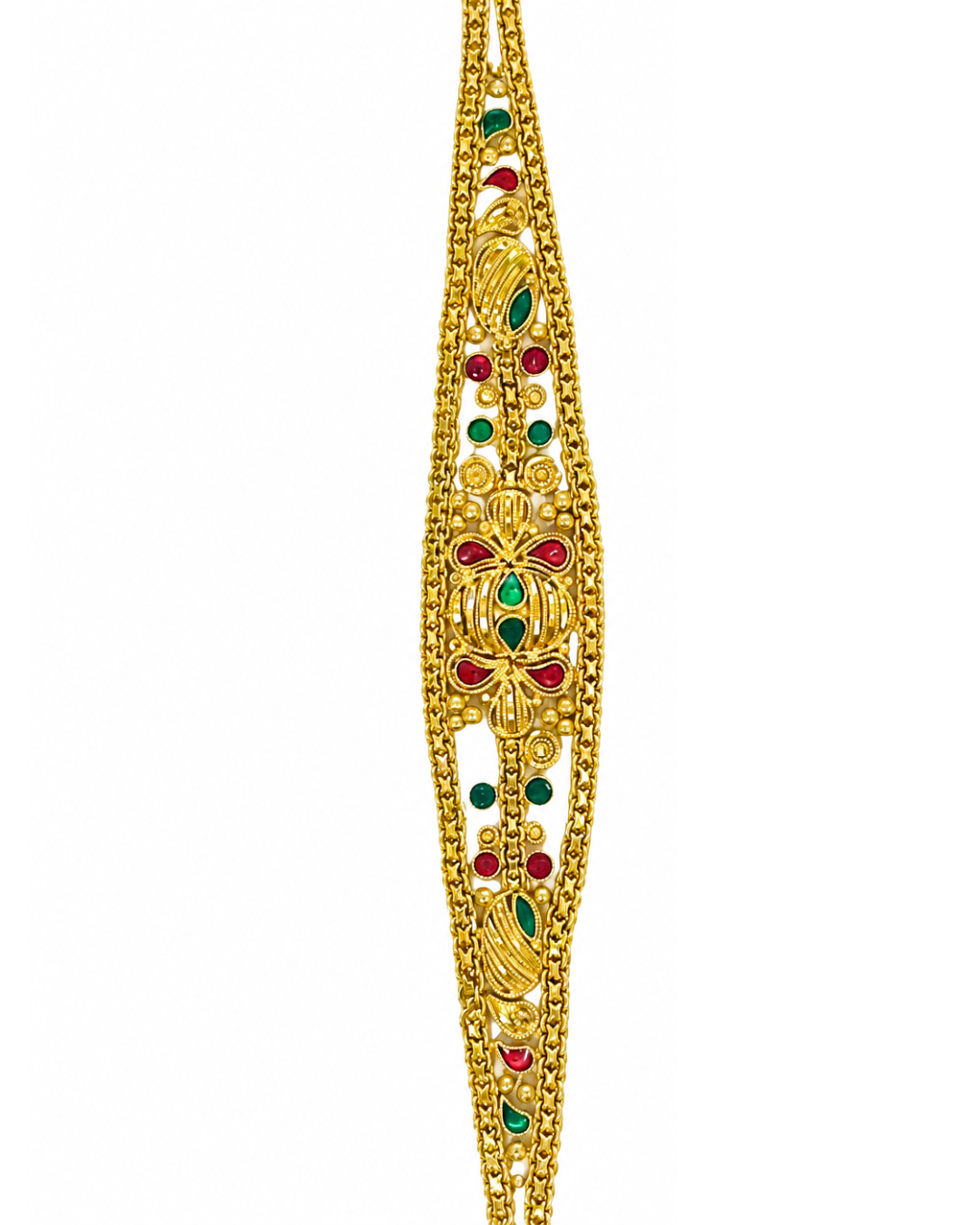 22K Yellow Gold Red and Green Enamel Statement Bracelet