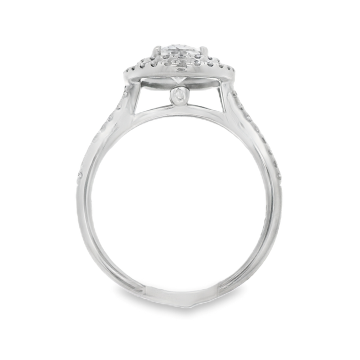 14K White Gold Oval Diamond Halo Engagement Ring