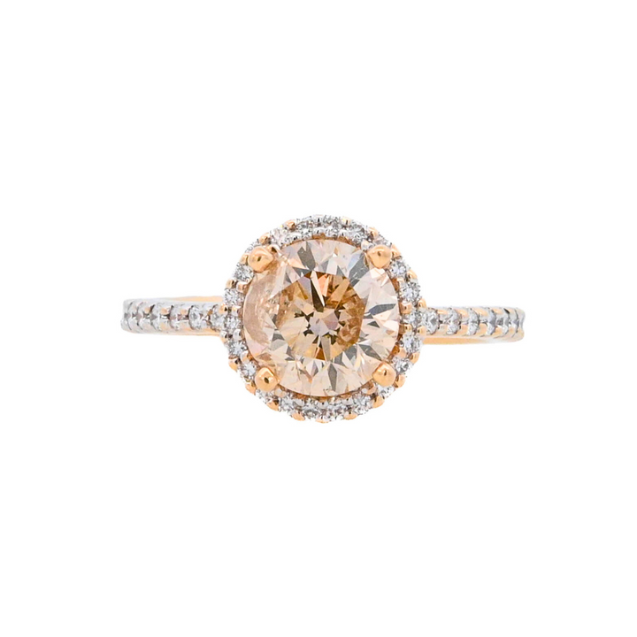 14K Yellow Round Diamond 1.88Ct Halo Engagement Ring