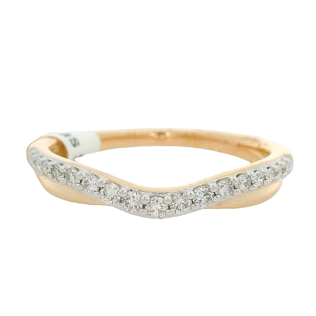 14K Yellow Gold Curved Diamond Wedding Band, Size 7