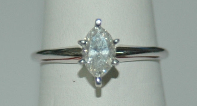 14K White Gold 0.76ct Marquise Diamond Solitaire Ring