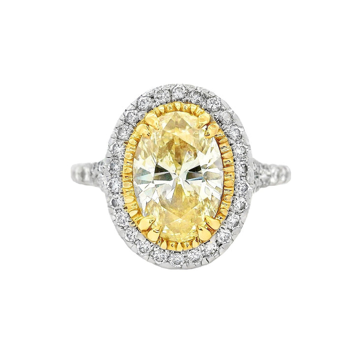 14K Two-Tone Oval Yellow Diamond Halo Fashion Ring