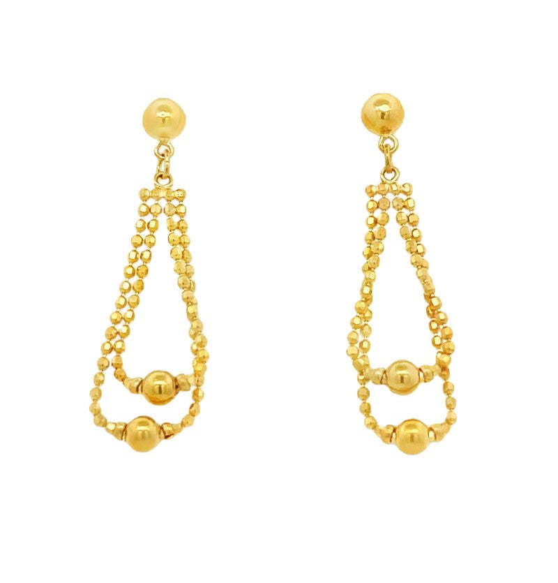22K Yellow Gold Two-Layer Bead Dangle Earrings