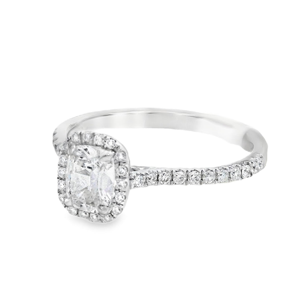 14K White Cushion Diamond 0.53Ct Halo Engagement Ring