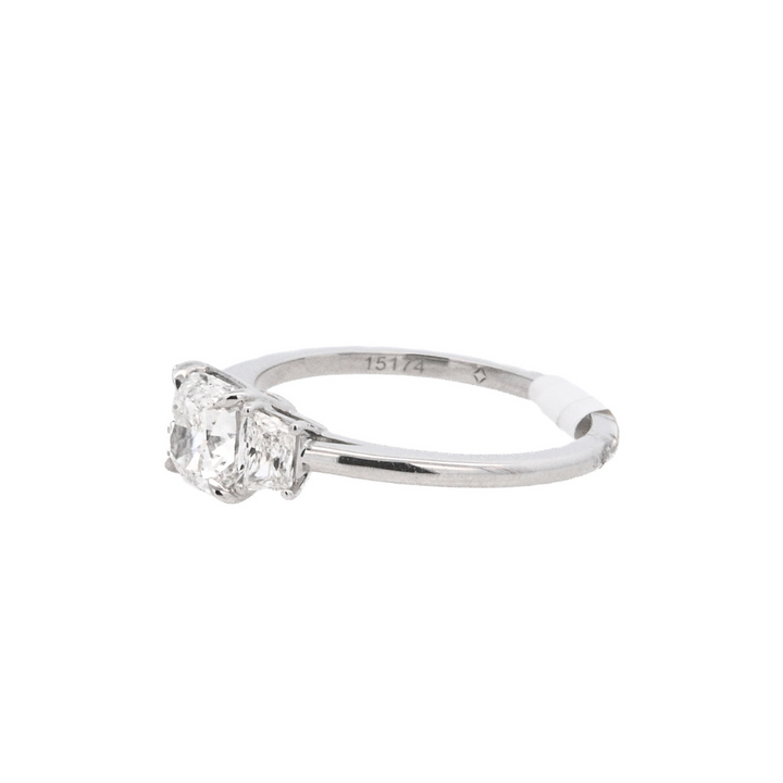 Platinum Cushion Diamond 1.00Ct 3 Stone Engagement Ring