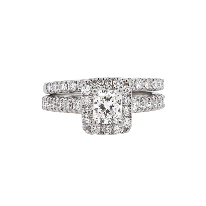 14K White Radiant Diamond 0.75Ct Halo Engagement Ring