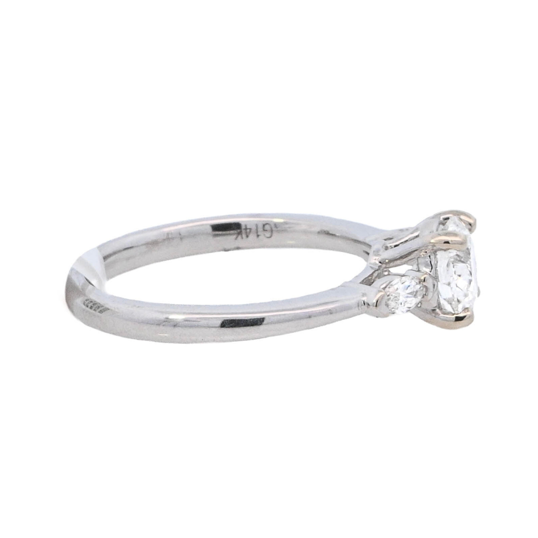 14K White Round Diamond 1.01Ct 3 Stone Engagement Ring