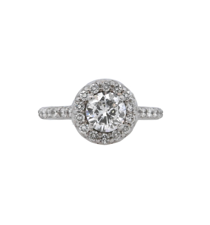 14K White Round Diamond 0.92Ct Halo Engagement Ring