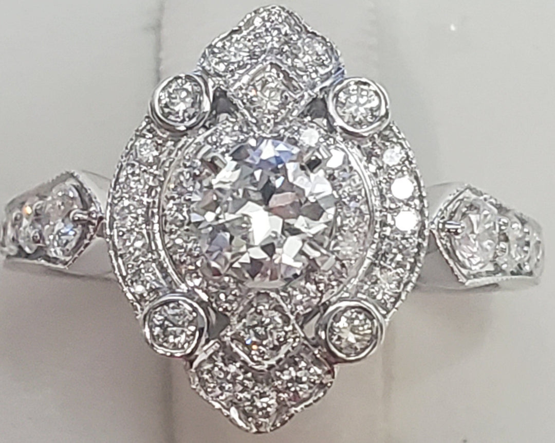 18K White Gold Vintage Multi-Diamond Engagement Ring