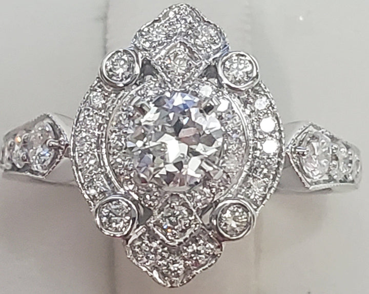 18K White Gold Vintage Multi-Diamond Engagement Ring