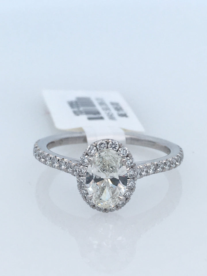 Platinum Oval Diamond Halo Engagement Ring (0.70ct)