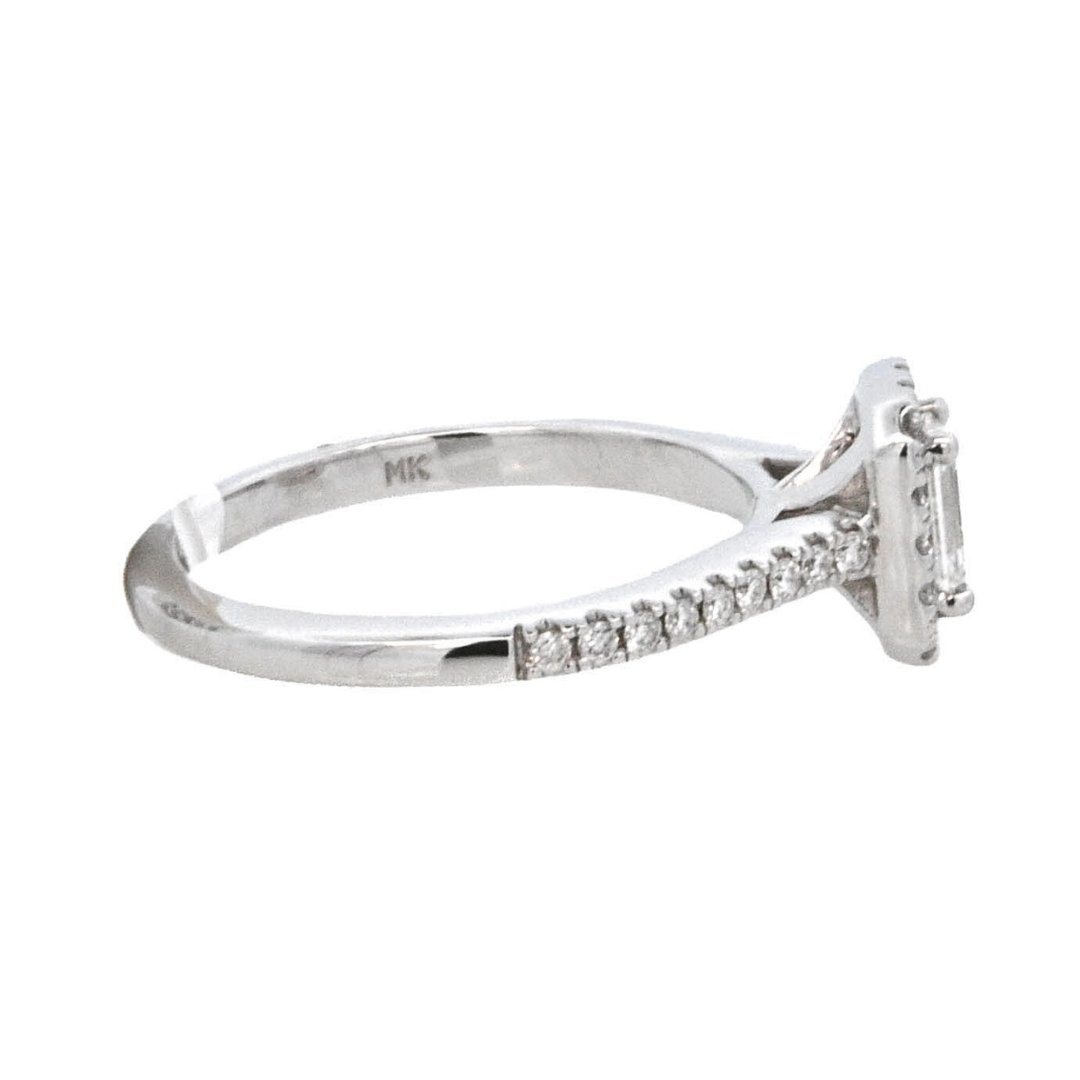 14K White Emerald Cut Diamond Halo Engagement Ring