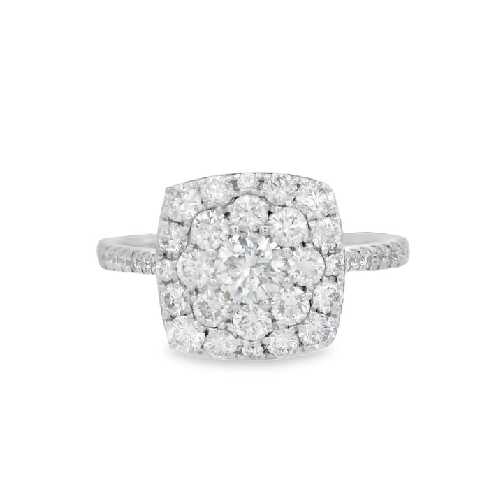 18K White Gold 1.25Ct Round Diamond Cluster Ring