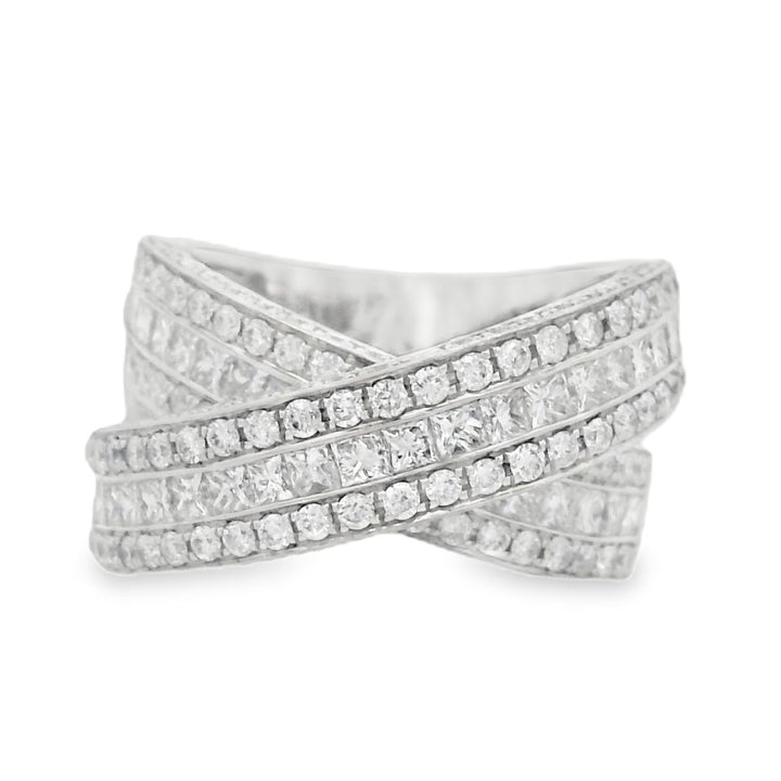 14K White Gold Multi-Cut Diamond Twisted Ring