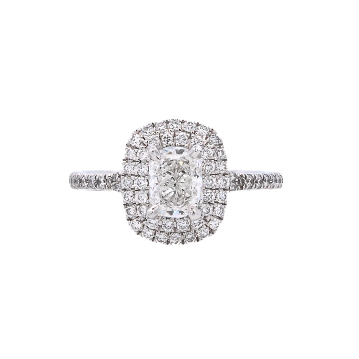 14K White Gold 0.76Ct Oval Diamond Halo Engagement Ring