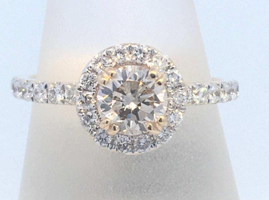 14K Yellow Round Diamond 0.53Ct Halo Engagement Ring