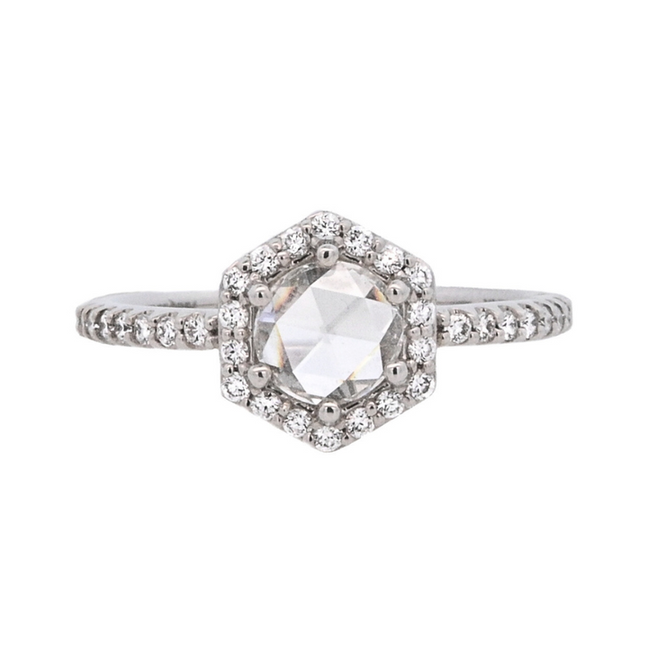 14K White Gold 0.76Ct Round Diamond Halo Engagement Ring