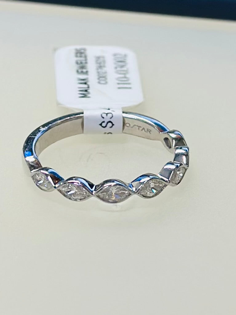 14K White Gold Marquise Diamond Wedding Band, Size 6
