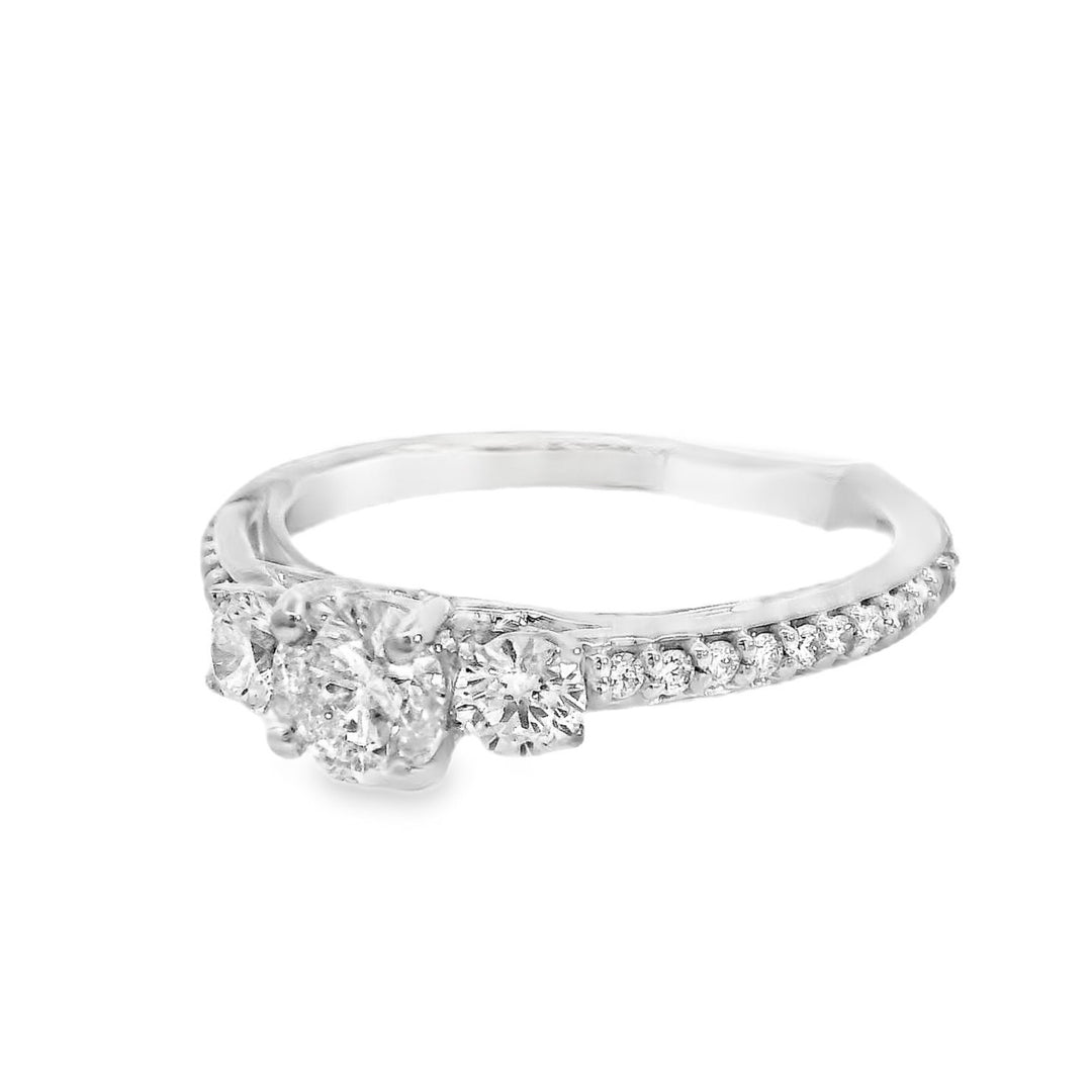 14K White Round Diamond 0.46Ct 3 Stone Engagement Ring