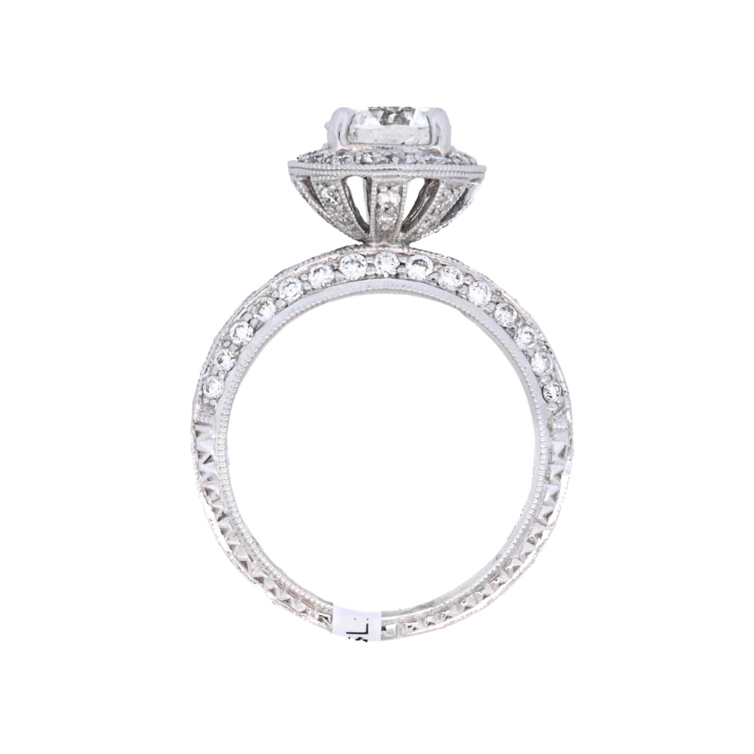 18K White Gold 1.07Ct Round Diamond Halo Engagement Ring