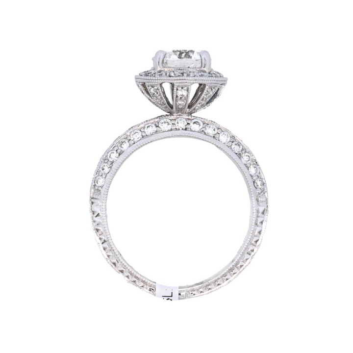 18K White Gold 1.07Ct Round Diamond Halo Engagement Ring