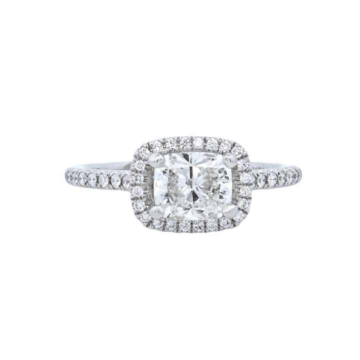 18K White Gold 1Ct Cushion Diamond Halo Engagement Ring