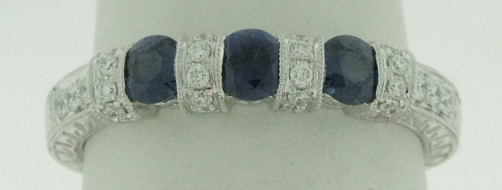 14K White Gold 0.66ct Diamond and Sapphire Vintage Women's Wedding Band