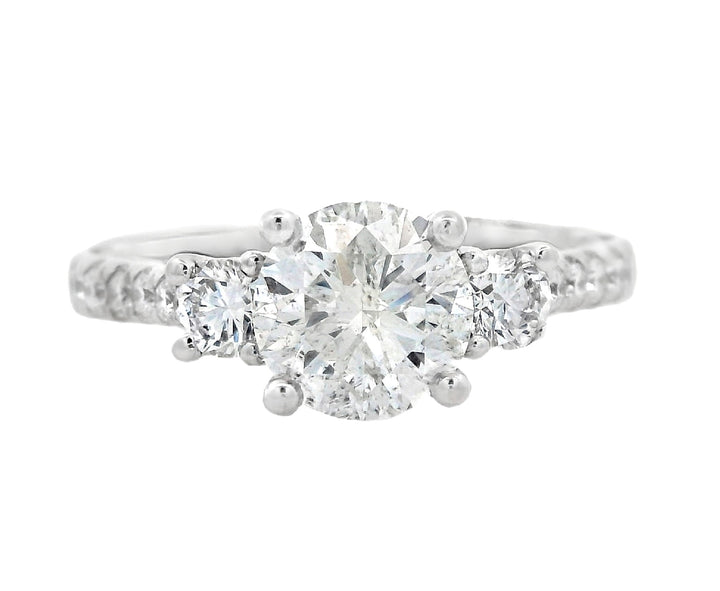 14K White Round Diamond 1.51Ct 3 Stone Engagement Ring