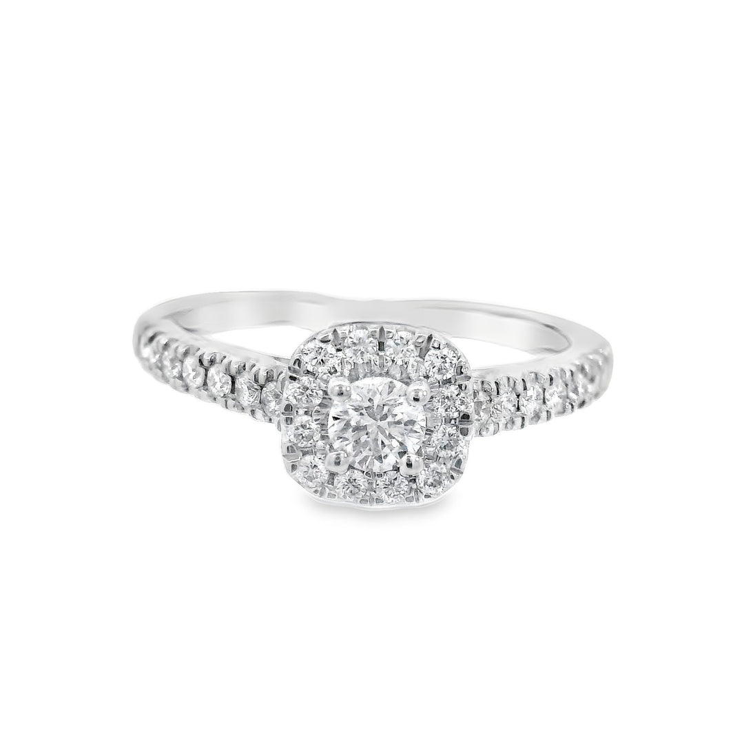 14K White Round Diamond 0.45Ct Halo Engagement Ring