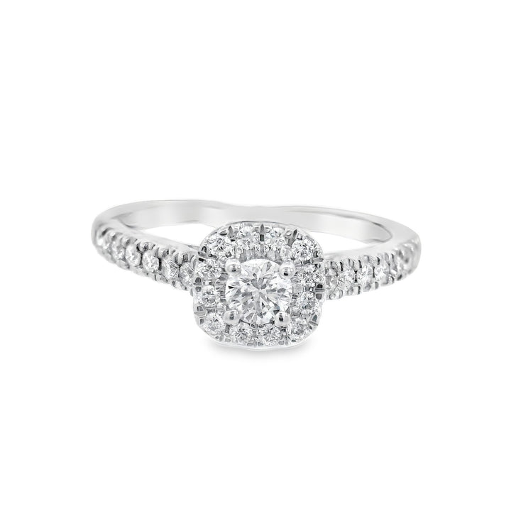 14K White Round Diamond 0.45Ct Halo Engagement Ring