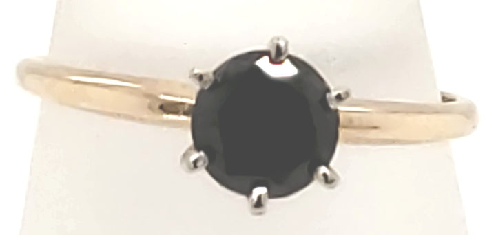 14K Yellow Round Black Diamond 1.00Ct Solitaire Engagement Ring