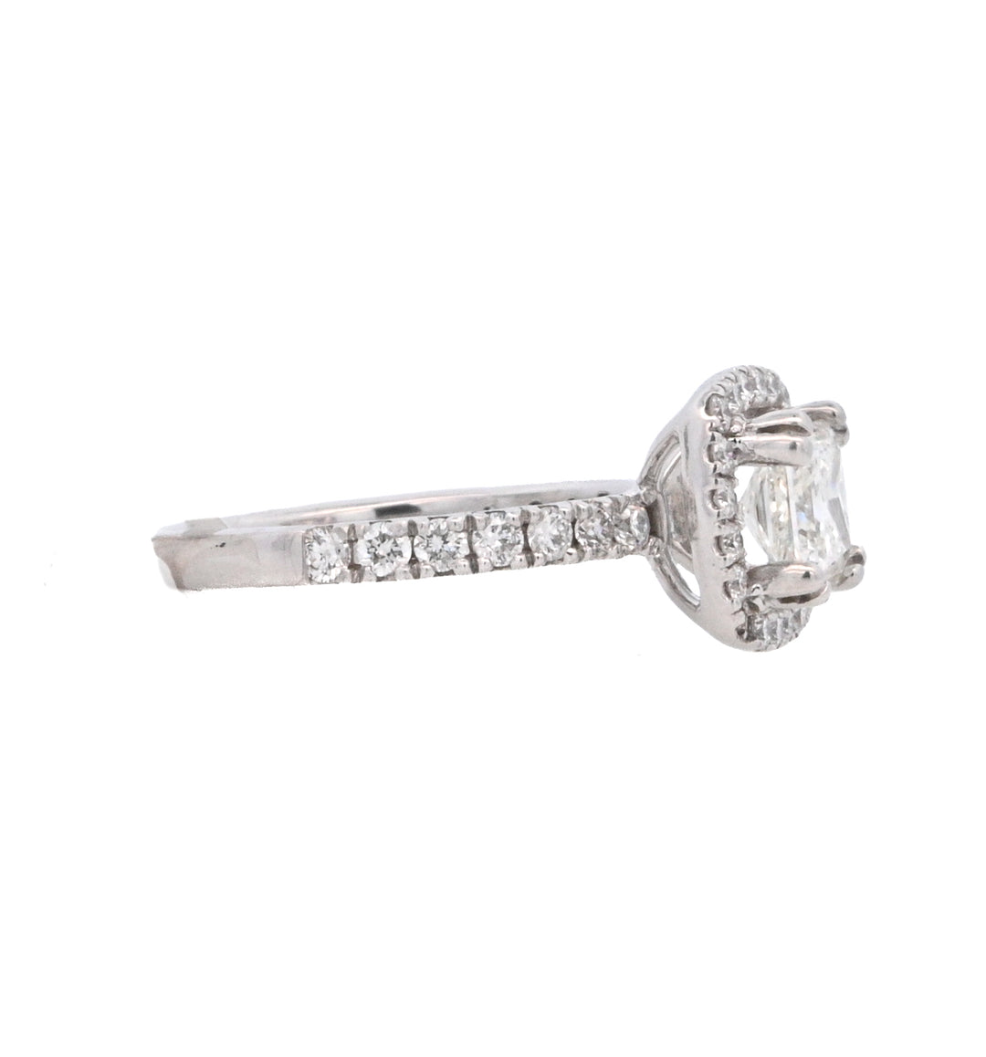 18K White Gold 0.95CT Princess Diamond Halo Ring