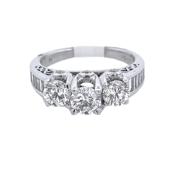 14K White Round Diamond 1.50Ct 3 Stone Engagement Ring