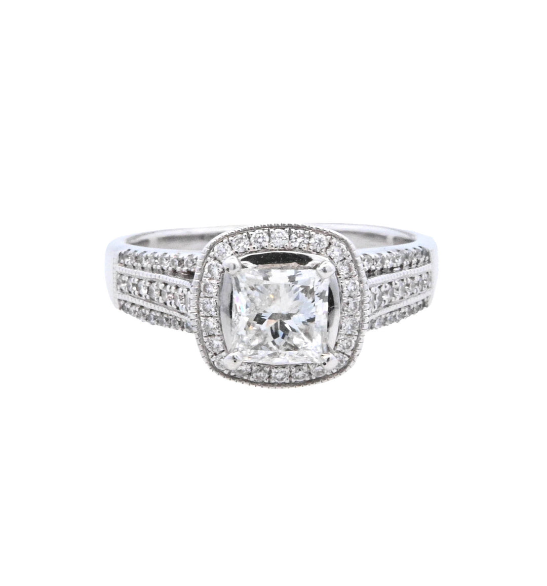 14K White Gold 1.02 Ct Princess Diamond Halo Ring