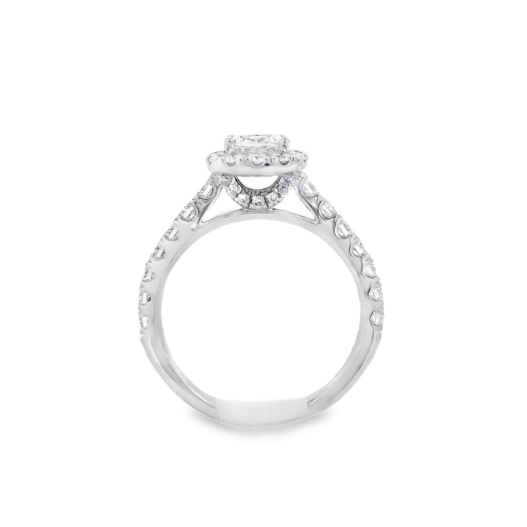 14K White Cushion Diamond 0.72Ct Halo Engagement Ring