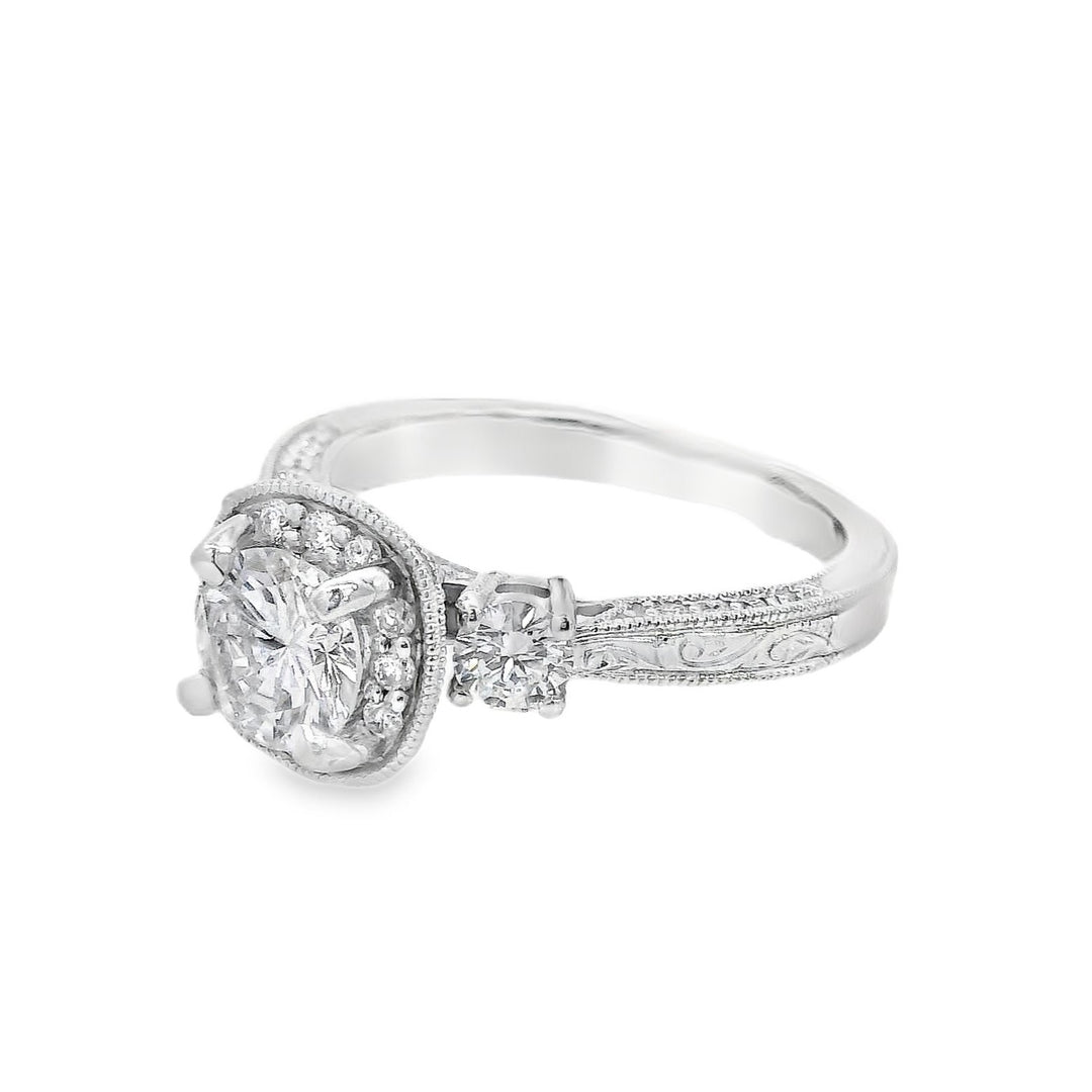 18K White Round Diamond 0.76Ct Halo Engagement Ring