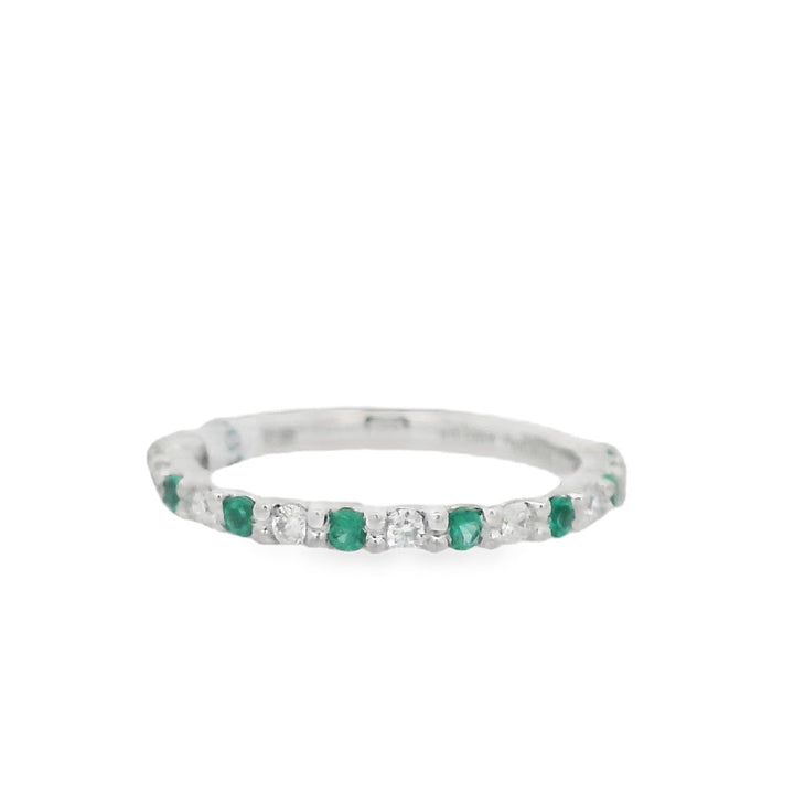 18K White Gold Emerald & Diamond Women's Wedding Band