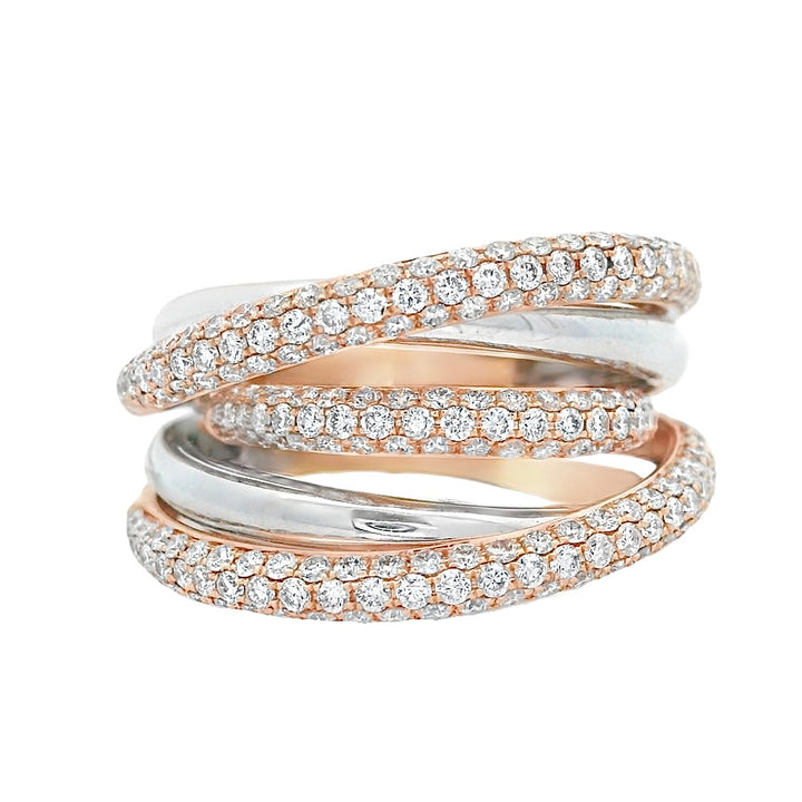 18K Three- Tone 2.29ct. Diamond Multi- Strand Fashion Ring