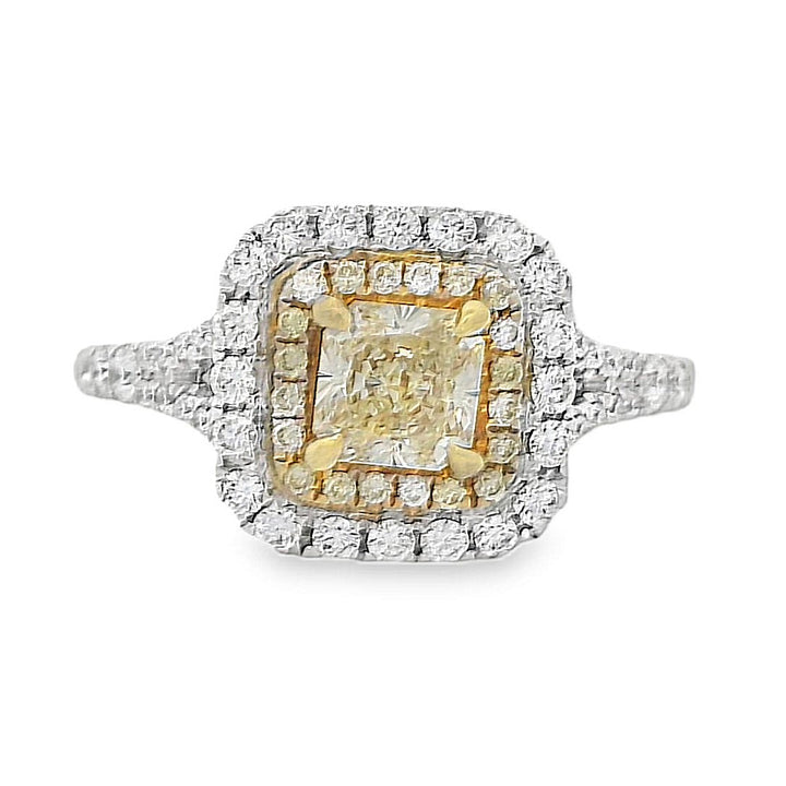 18K Two-Tone Yellow Diamond Double Halo Engagement Ring